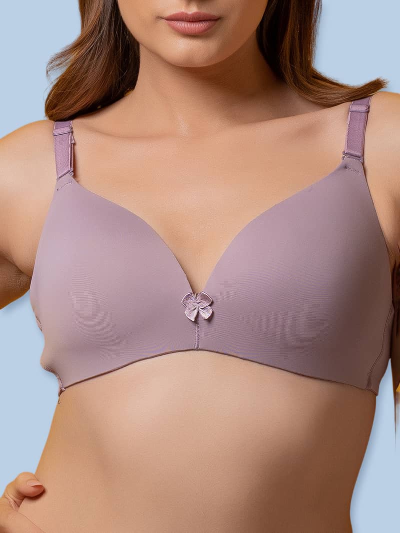 Drop-Dead Soft Lycra Deep Neck Lightly Padded 3/4 Coverage Non- Wire Bra in  Mauve