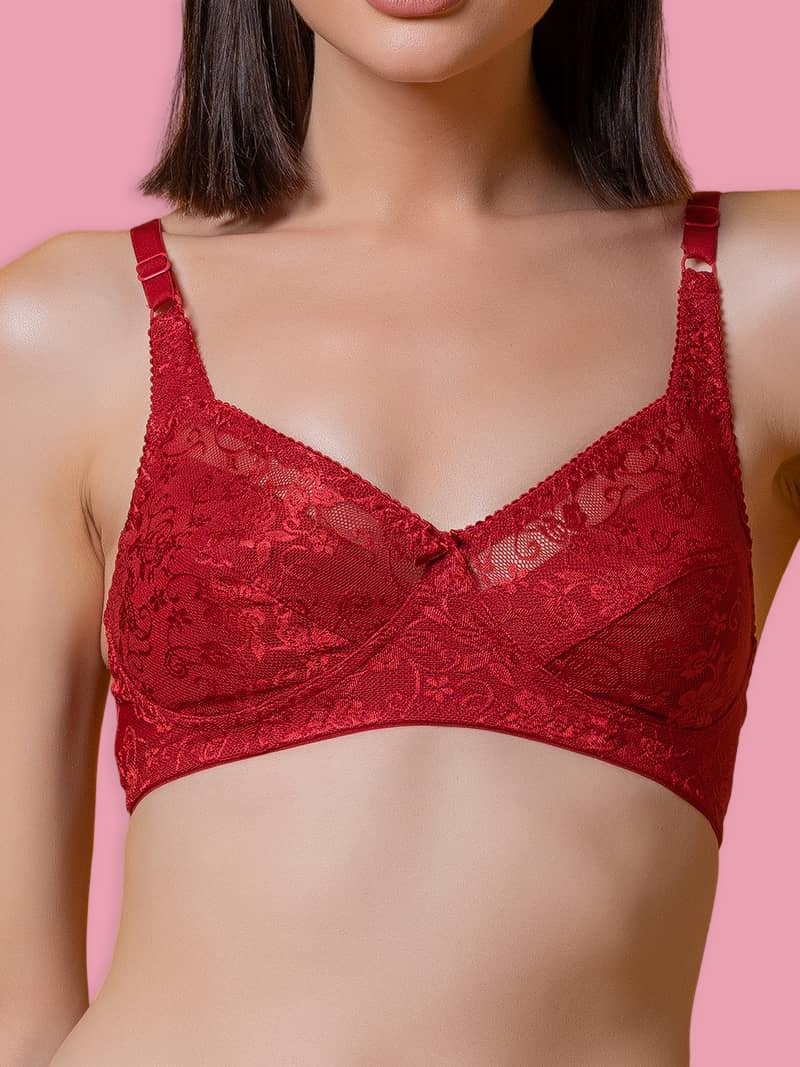 Nifty Net Non Padded Full Coverage Bra And Panty Set in Dark Maroon