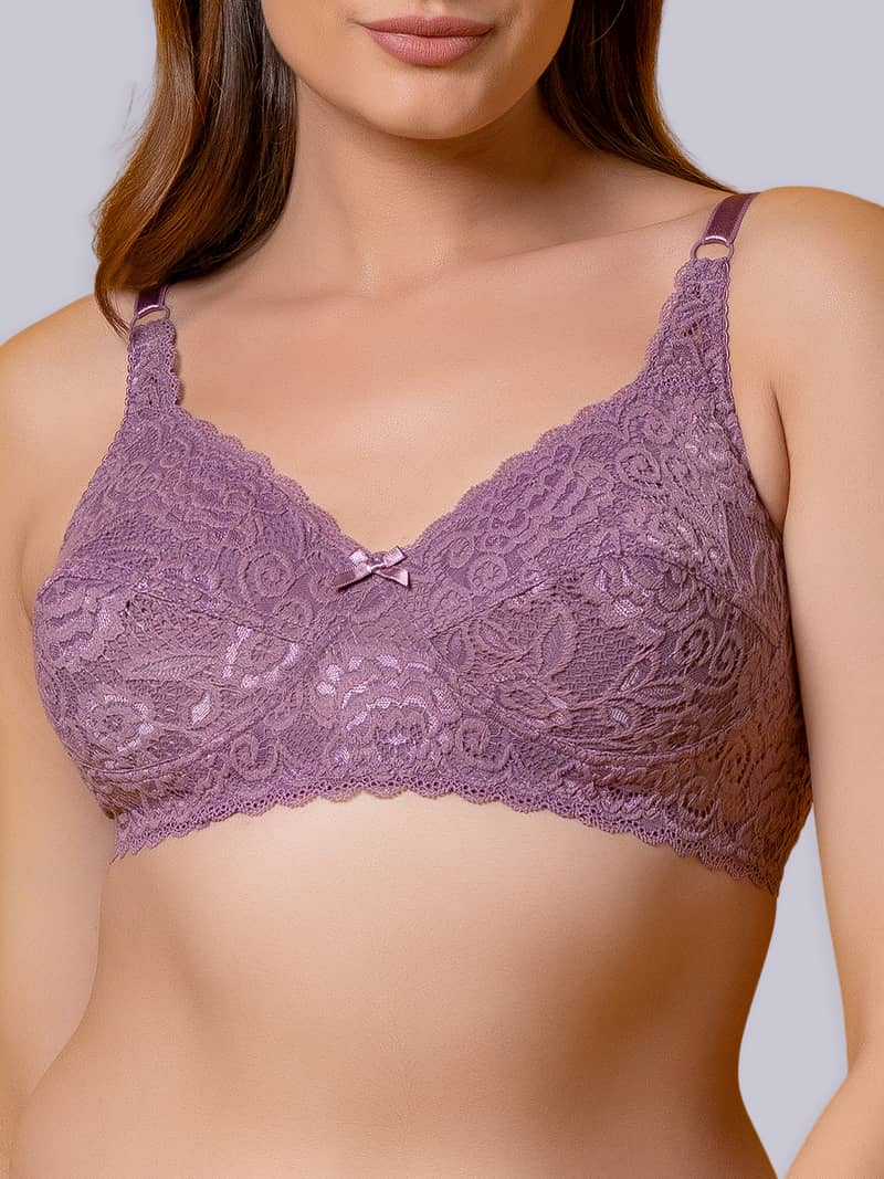Lacy Lustre Non Padded Full Coverage Bra And Panty Set in Grape | Bold & Bae Fashion
