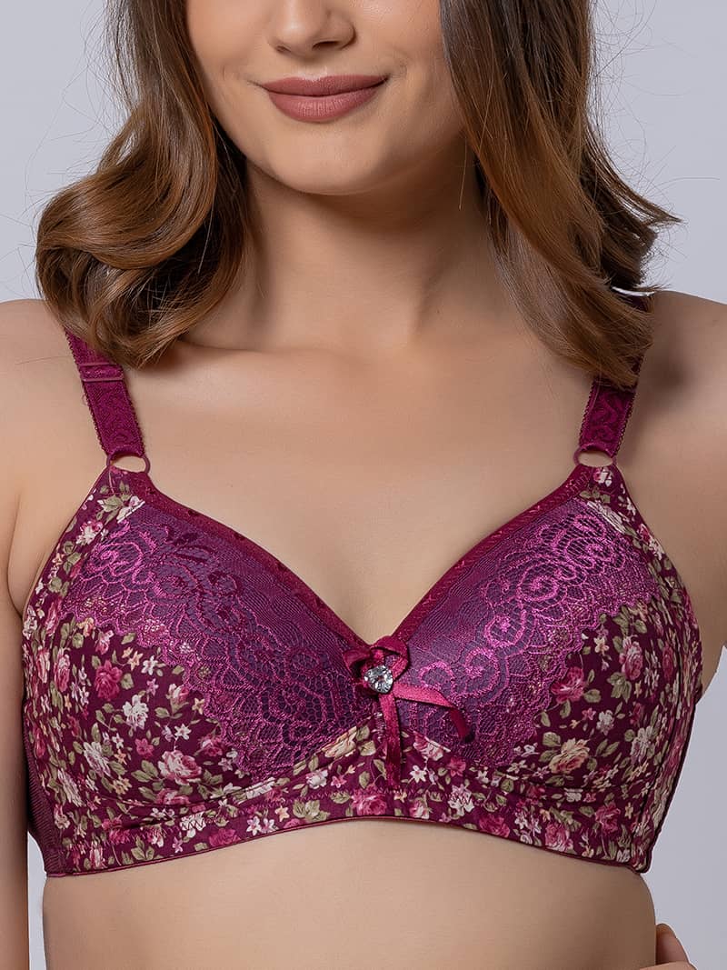 Floral Fun Lightly Padded Non-Wire Full Cup Bra in Purple | Bold & Bae Fashion