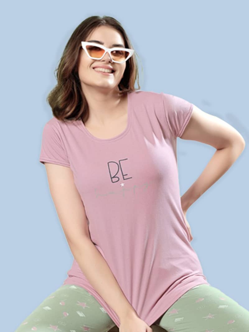 Cotton Printed T-shirt & Pyjama Set In Pink Green | Bold & Bae Fashion