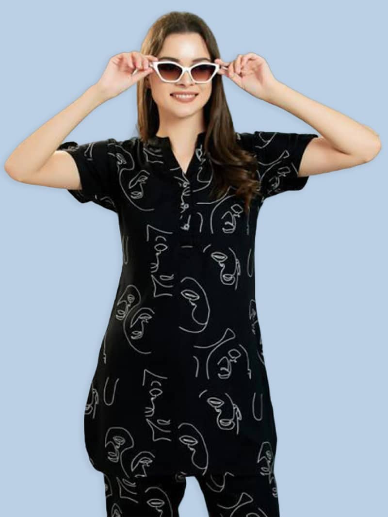 Women's Rayon Printed Stylish Top & Pyjama set In Black | Bold & Bae Fashion