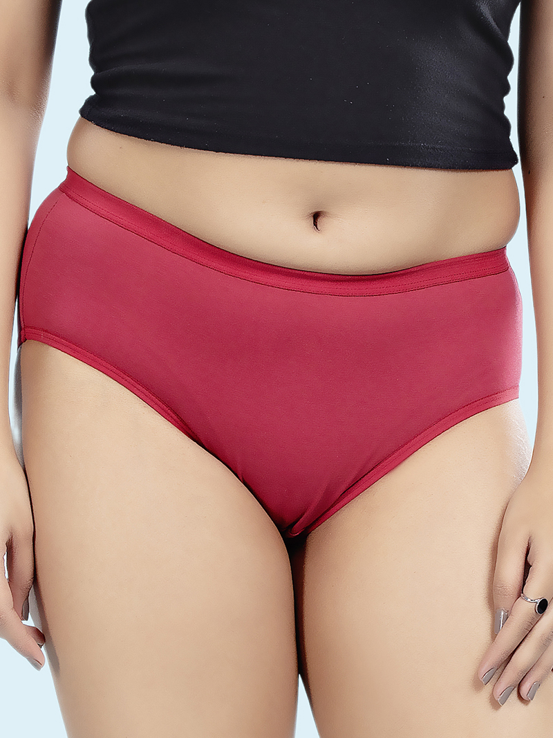 Cotton Solid Colour Mid Waist Panty In Red | Bold & Bae Fashion