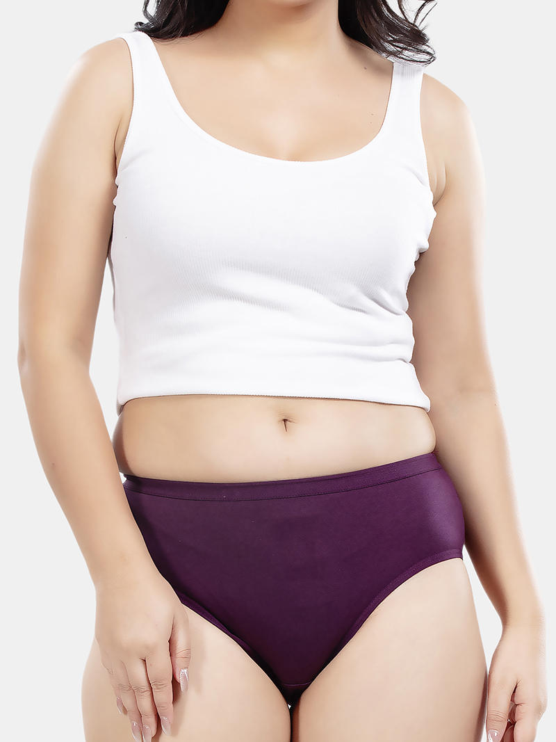 Cotton Solid Colour Mid Waist Panty In Purple | Bold & Bae Fashion