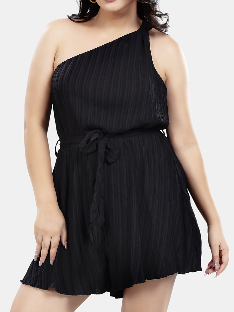 Romper One Shoulder Dress In Black | Bold & Bae Fashion