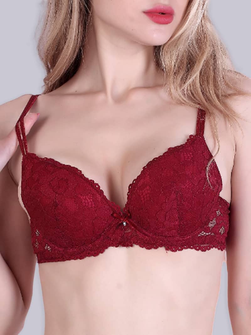 Pretty Netted 3/4 Coverage Padded Bra and Panty In Maroon | Bold & Bae Fashion