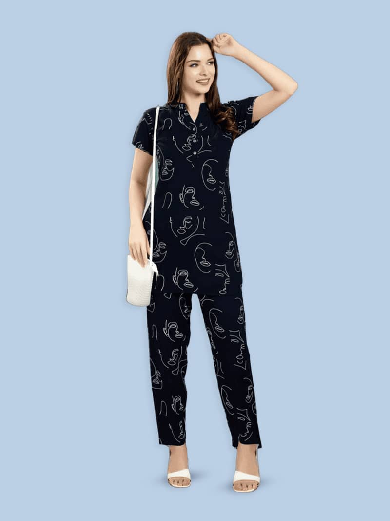 Women's Rayon Printed Stylish Top & Pyjama set In Blue | Bold & Bae Fashion