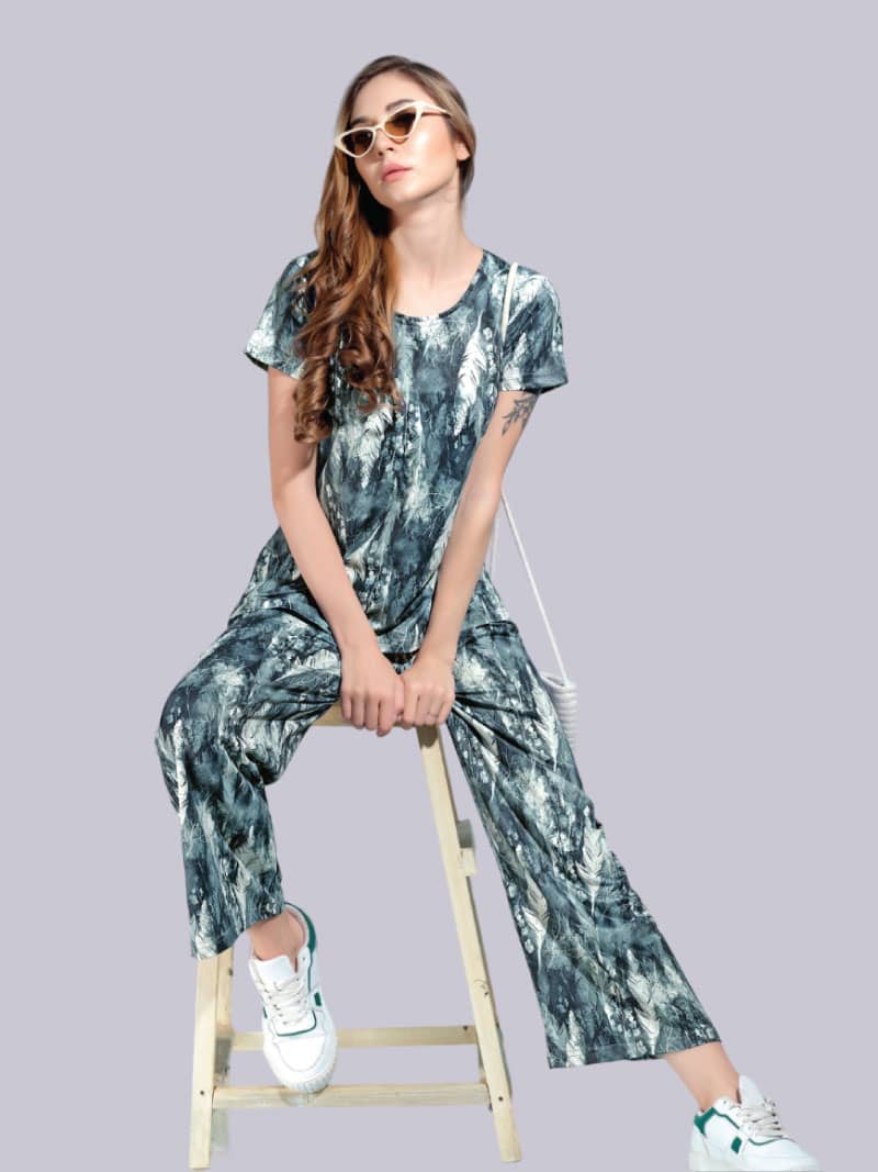 Women's Rayon Printed Stylish Top & Pyjama Set In Green | Bold & Bae Fashion