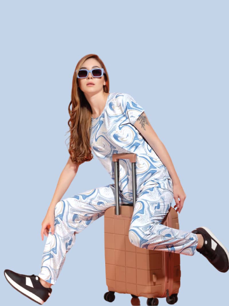 Women's Rayon Printed Stylish Top & Pyjama Set In Blue | Bold & Bae Fashion